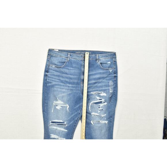 American Eagle Plus Size 22 Super Hi-Rise Jegging Crop W/ Tears Blue Cotton - Picture 6 of 8